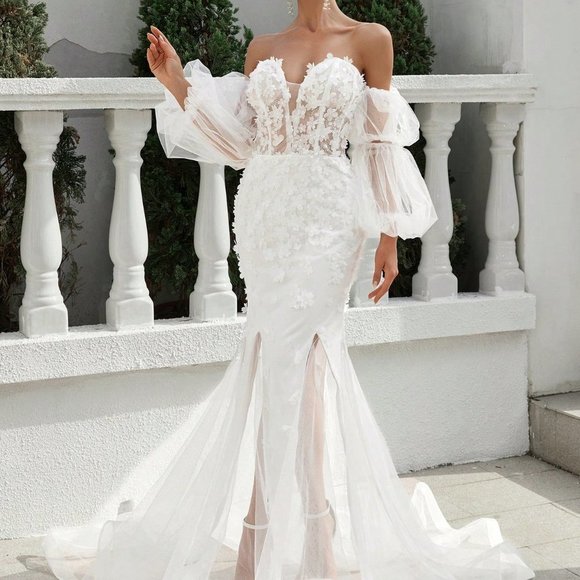 White Preppy Womens One Shoulder Back Tie Dress w/ Floral Fabric And Mesh Skirt - Picture 5 of 5